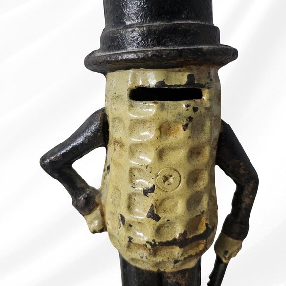Lot of 2 Vintage Cast Iron Mr Peanut Banks 5.5 and 7.5 Tall Heavy - Picture 8 of 12